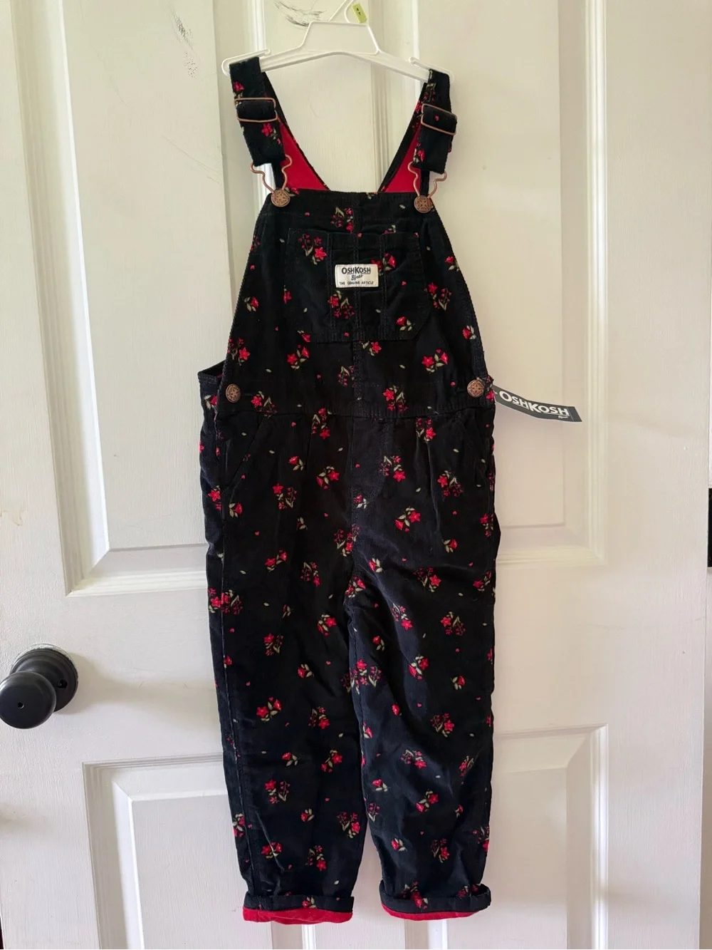 OshKosh B'gosh Black Floral Corduroy Overalls